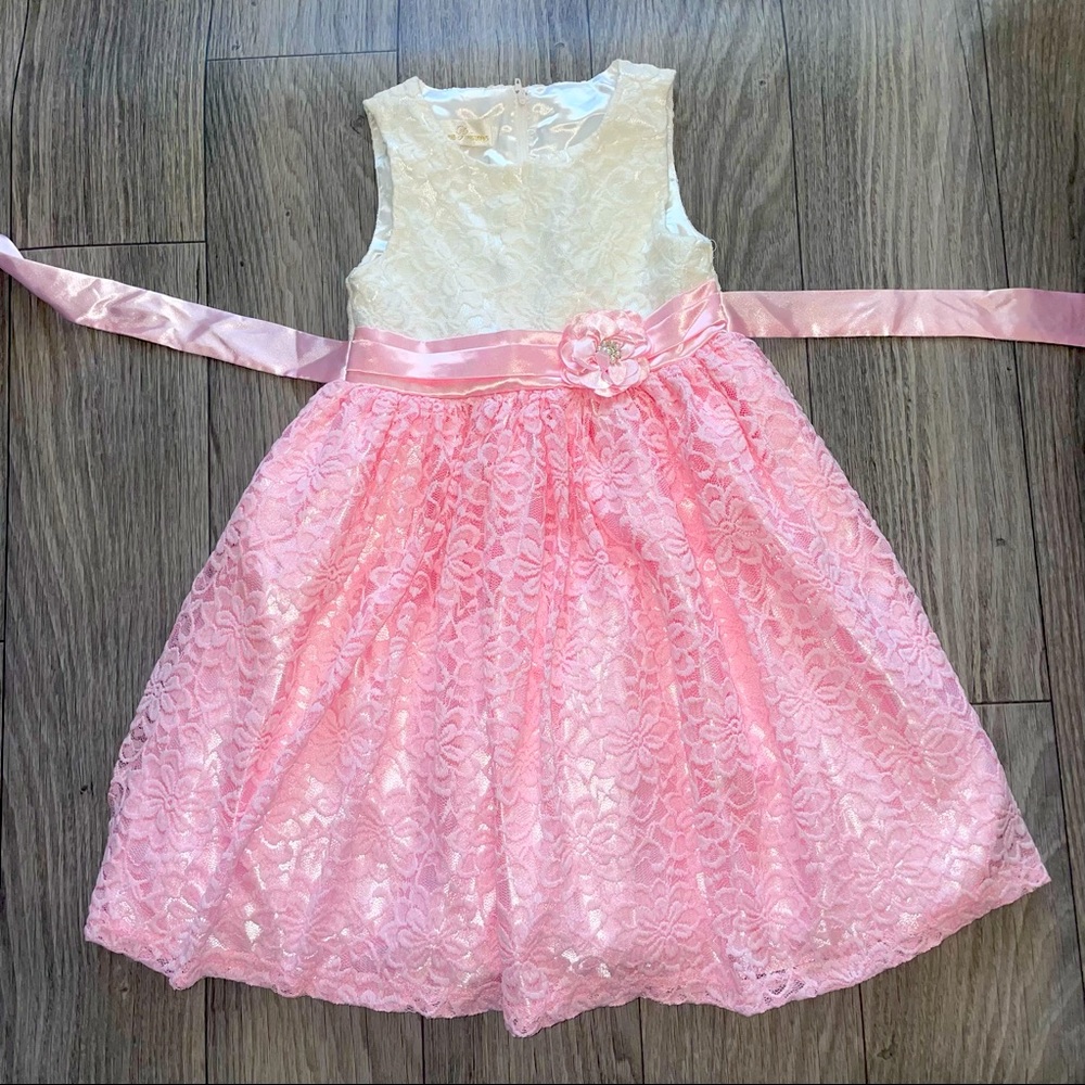 American Princess white and pink lace dress